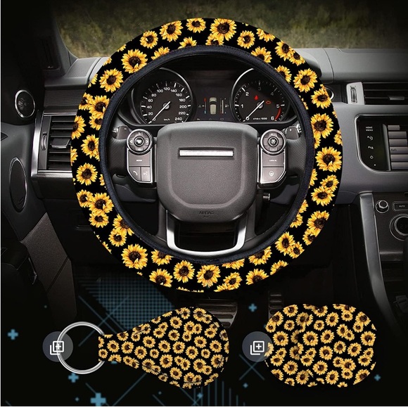 4pc Sunflower Universal Steering Wheel Cover Set - Picture 1 of 4